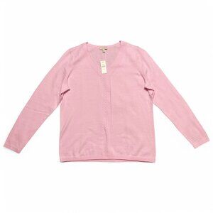 Talbots Womens Pullover Sweater V Neck Long Sleeve 100% Cotton Lt PINK $50 MSRP